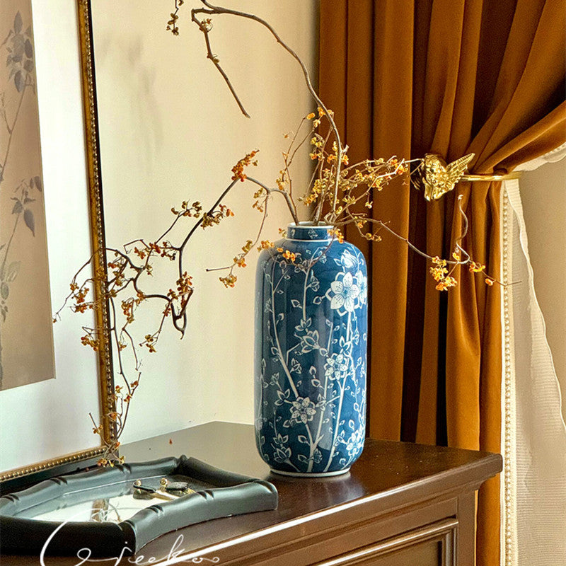 Blue And White Porcelain Vase Ceramic Flower Vase Decorative Floral Arrangement Centerpiece - Home Decor & Storage | VELOURY LIVING