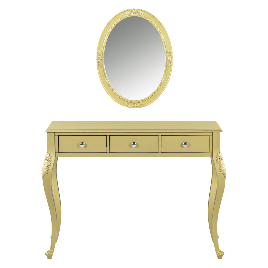Luxury Makeup Vanity Desk With Oval Mirror 3 Drawer Dressing Table For Jewelry Storage Elegant Console Table For Entryway Living Room Bedroom Stylish Home Decor Gold - Home Decor & Storage | VELOURY LIVING