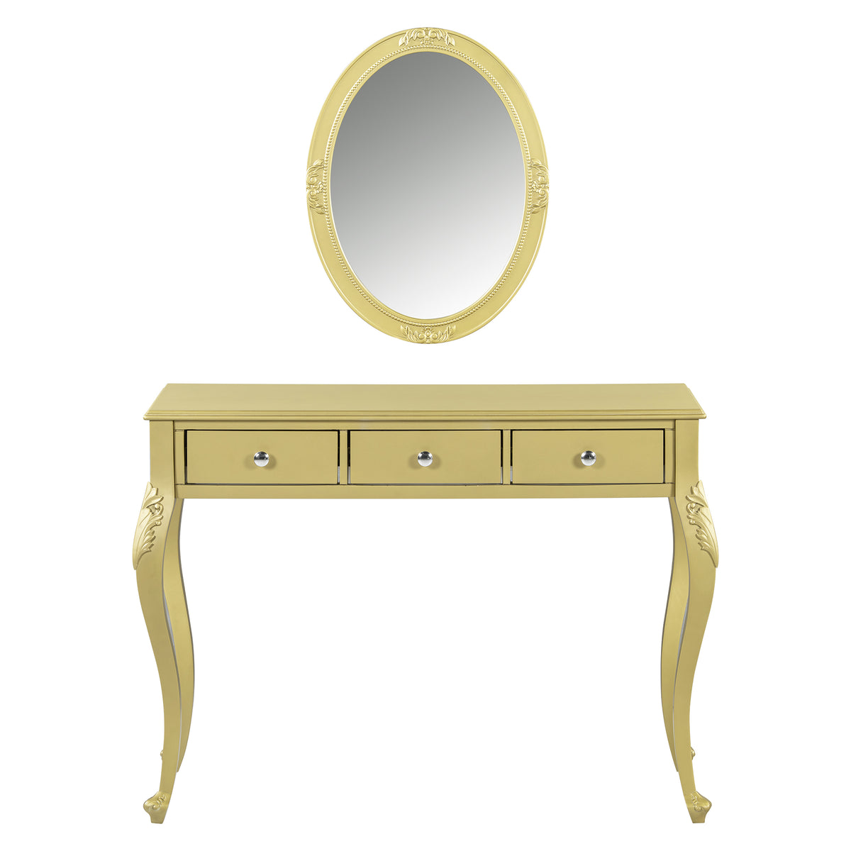 Luxury Makeup Vanity Desk With Oval Mirror 3 Drawer Dressing Table For Jewelry Storage Elegant Console Table For Entryway Living Room Bedroom Stylish Home Decor Gold - Home Decor & Storage | VELOURY LIVING