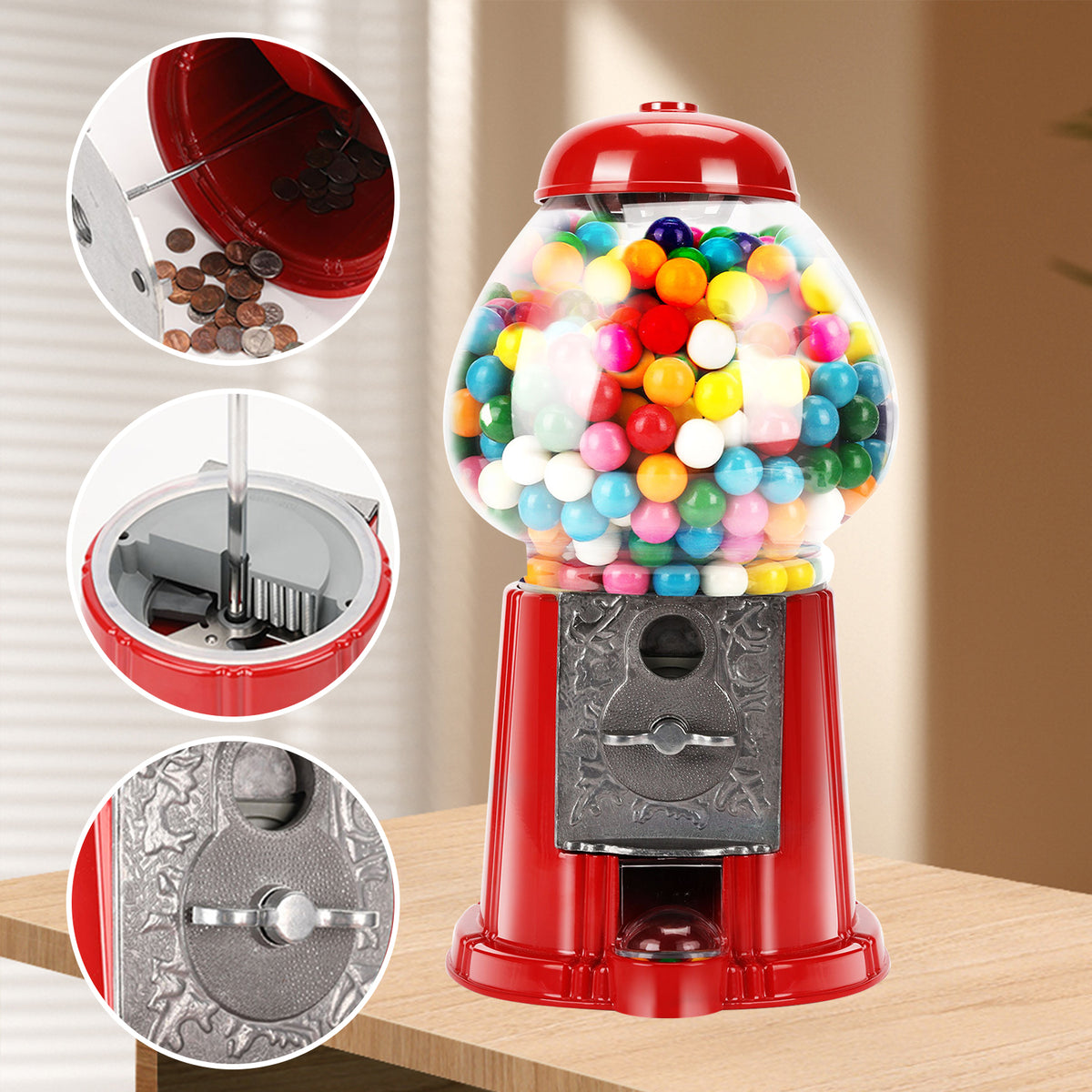15 Inch Commercial Red Big Gumball Machine With Stand Key Operated Uncharged Candy Dispenser Machine Bubble Gum Machine Coin Operated Metal Candy Machine Halloween Christmas Fun Party Gift Xh - Home Decor & Storage | VELOURY LIVING