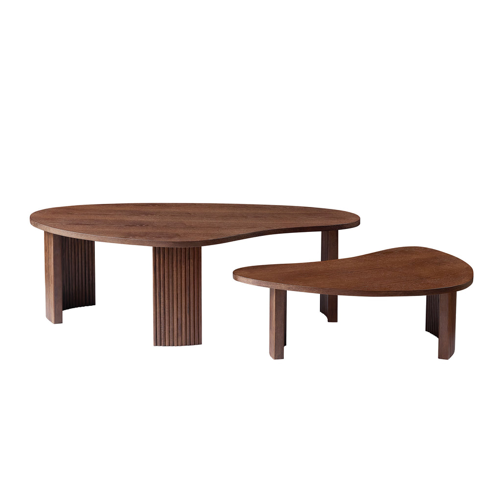 2 Piece Modern Irregular Shape Coffee Table Set For Living Room Easy Assembly Nesting Coffee Tables End Side Tables For Living Room Office Walnut Color - Home Decor & Storage | VELOURY LIVING