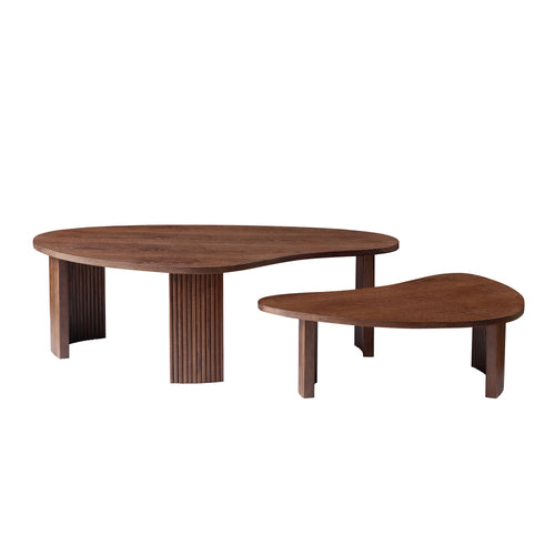 2 Piece Modern Irregular Shape Coffee Table Set For Living Room Easy Assembly Nesting Coffee Tables End Side Tables For Living Room Office Walnut Color - Home Decor & Storage | VELOURY LIVING