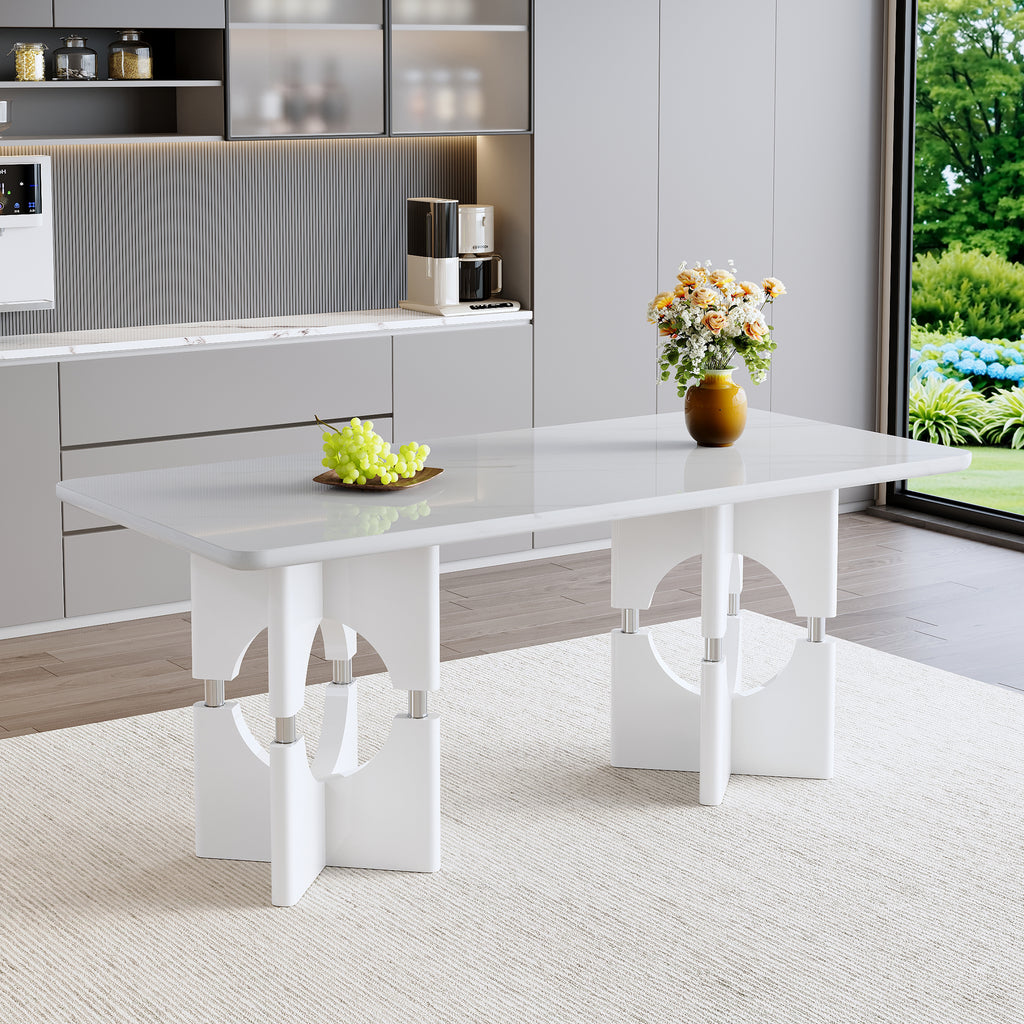 Modern Mdf Dining Table With White Marble Pattern Stylish Metal Hollow Frame Suitable For Compact Dining Tables In Small Space Homes Apartments - Home Decor & Storage | VELOURY LIVING