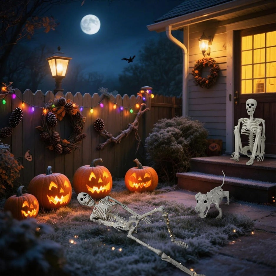 Lighted Human Dog Skeleton Halloween Decorations Outdoor Indoor 36 Inch Realistic Full Body Movable Posable Skeleton Spooky Halloween Decor - Home Decor & Storage | VELOURY LIVING