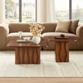 2Pcs Nesting Square Coffee Table Set For Living Room Mid Century Wavy Fluted Base Tables End Side Tables For Leisure Area Office Brown - Home Decor & Storage | VELOURY LIVING