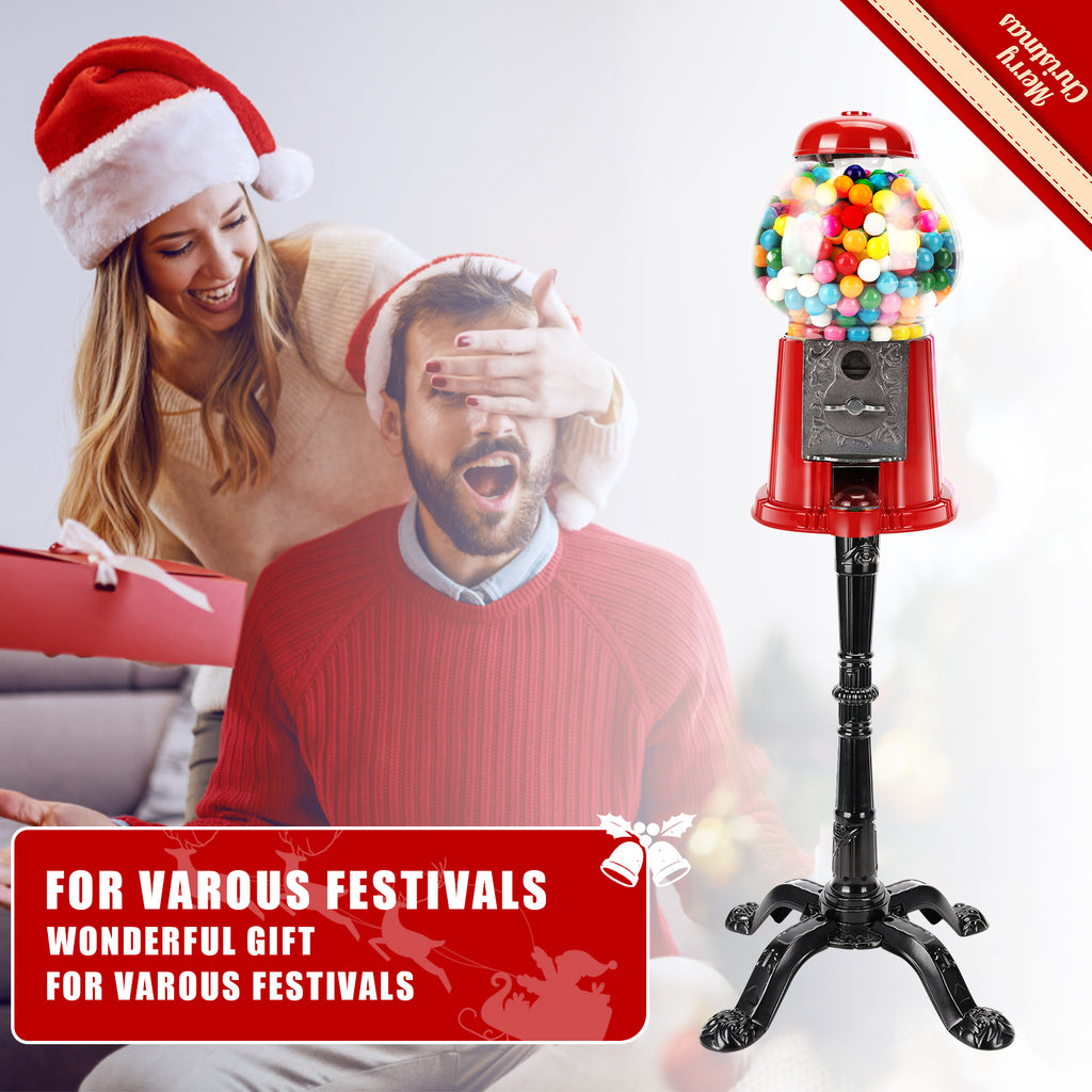 15 Inch Commercial Red Big Gumball Machine With Stand Key Operated Uncharged Candy Dispenser Machine Bubble Gum Machine Coin Operated Metal Candy Machine Halloween Christmas Fun Party Gift Xh - Home Decor & Storage | VELOURY LIVING