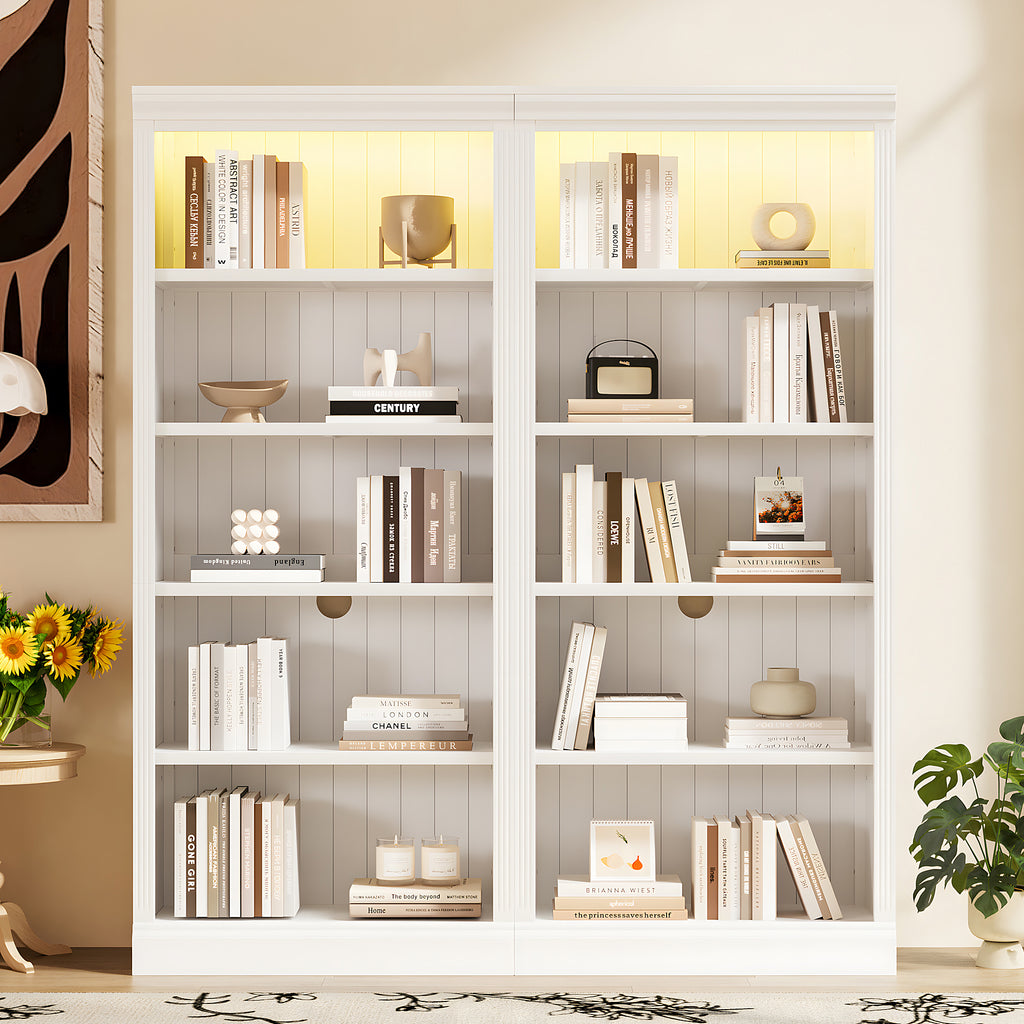 83 Tall Wood Bookcase Suite With Light Strip 5 Tier Decor Bookcase Suite With Adjustable Shelves Storage Organizer Free Standing Storage Shelves Suite For Living Room Home Office White - Home Decor & Storage | VELOURY LIVING