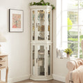 Lighted Corner Curio Cabinet Glass Display Shelf With Tempered Glass Doors Adjustable Shelving And Included Bead Bulb Ideal Bar Cabinet For Home Decor White - Home Decor & Storage | VELOURY LIVING