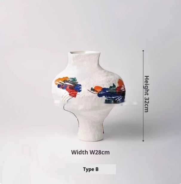 Hand Drawn Minimalist Modern Colored Ceramic Decorative Vase - Home Decor & Storage | VELOURY LIVING