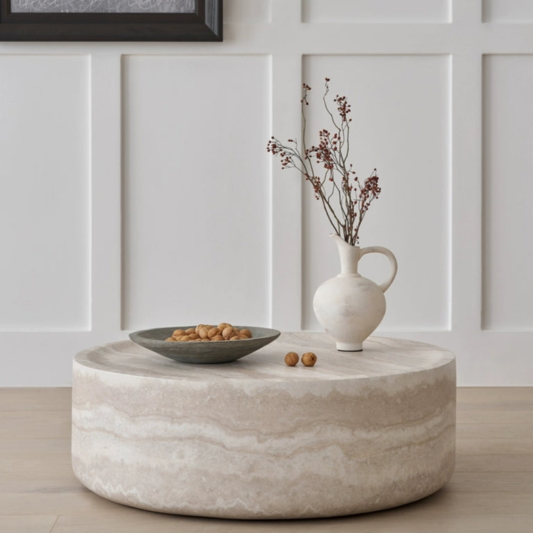 35 43 Faux Mars Pattern Coffee Tables For Living Room Round Tea Faux Travertine Textured Table For Living Room No Need Assembly - Home Decor & Storage | VELOURY LIVING