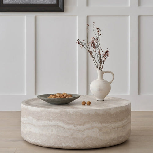 35 43 Faux Mars Pattern Coffee Tables For Living Room Round Tea Faux Travertine Textured Table For Living Room No Need Assembly - Home Decor & Storage | VELOURY LIVING