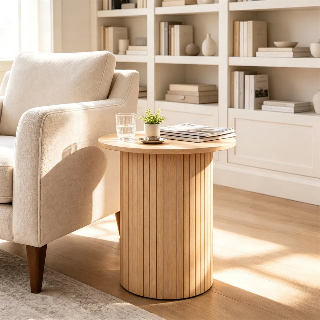 Minimalist Round Pedestal Side Table Space Saving Stable Nightstand With Rounded Edges Anti Slip Pads Versatile Accent Furniture For Small Spaces Home Decor Natural - Home Decor & Storage | VELOURY LIVING