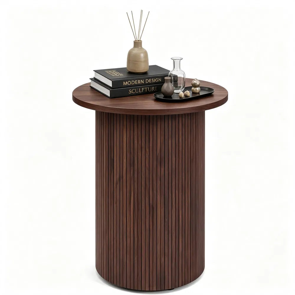 Minimalist Round Pedestal Side Table Space Saving Stable Nightstand With Rounded Edges Anti Slip Pads Versatile Accent Furniture For Small Spaces Home Decor Walnut - Home Decor & Storage | VELOURY LIVING