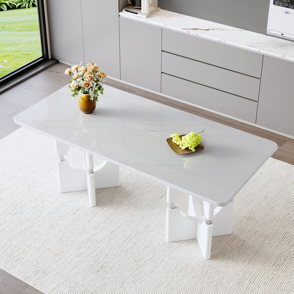 Modern Mdf Dining Table With White Marble Pattern Stylish Metal Hollow Frame Suitable For Compact Dining Tables In Small Space Homes Apartments - Home Decor & Storage | VELOURY LIVING