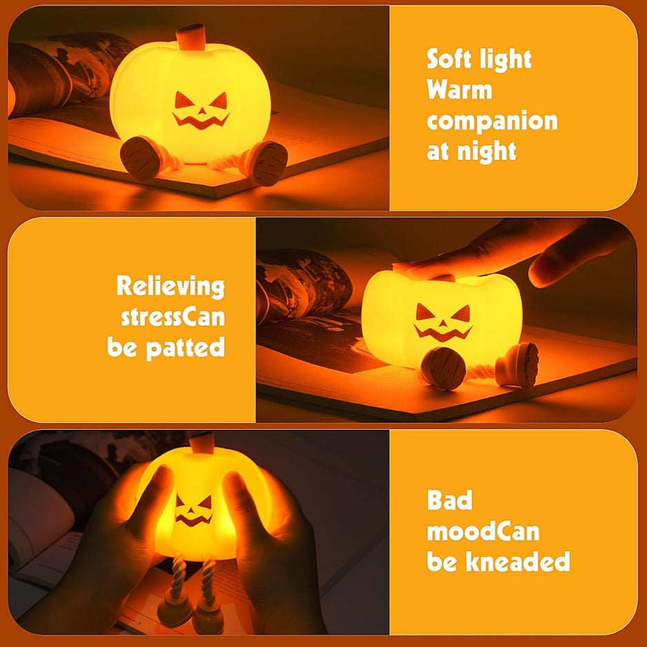 Pumpkin Night Light Official Licensed Genuine Halloween Lamp Decor Gifts Silicone Rechargeable Bedside Touch Dimmable Lamp Festival Decor For Woman - Home Decor & Storage | VELOURY LIVING
