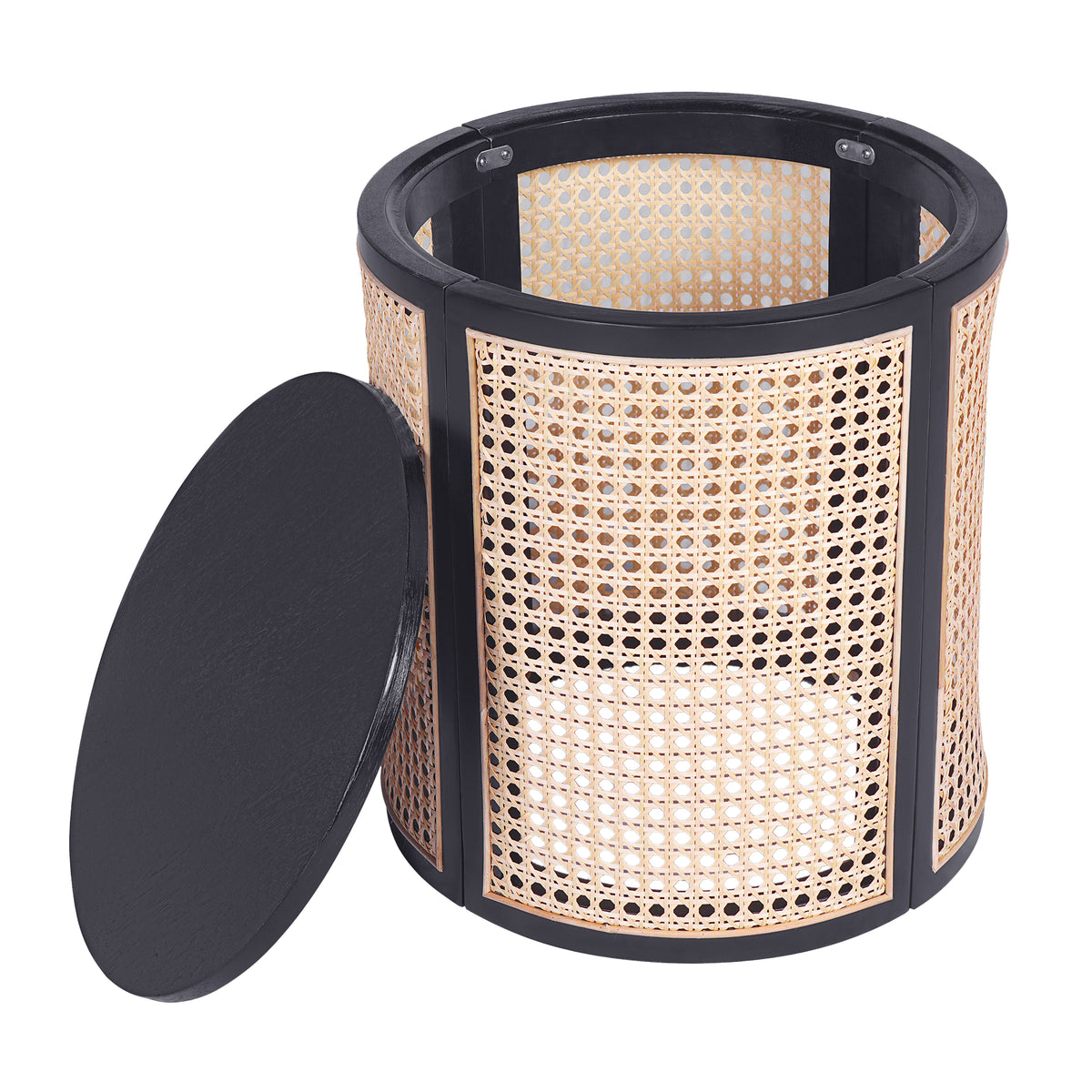15 70 Round End Table Hollow Woven Side Table Small Rubber Wood Nightstand Rattan Woven Tea Desk Round Wood Tabletop Chic Home Decor Desk Easy Assembly Black Color - Home Decor & Storage | VELOURY LIVING