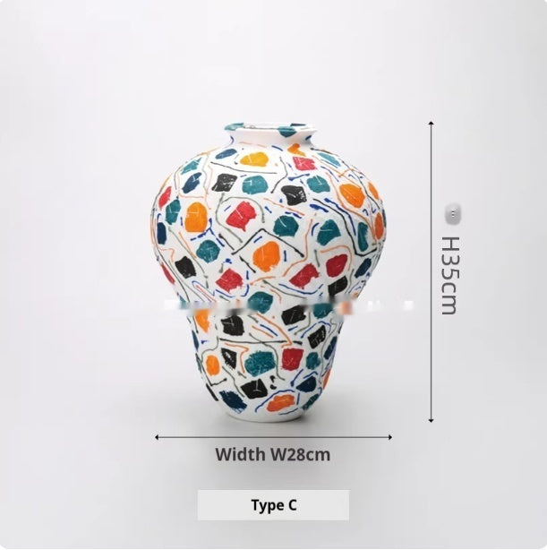 Hand Drawn Minimalist Modern Colored Ceramic Decorative Vase - Home Decor & Storage | VELOURY LIVING
