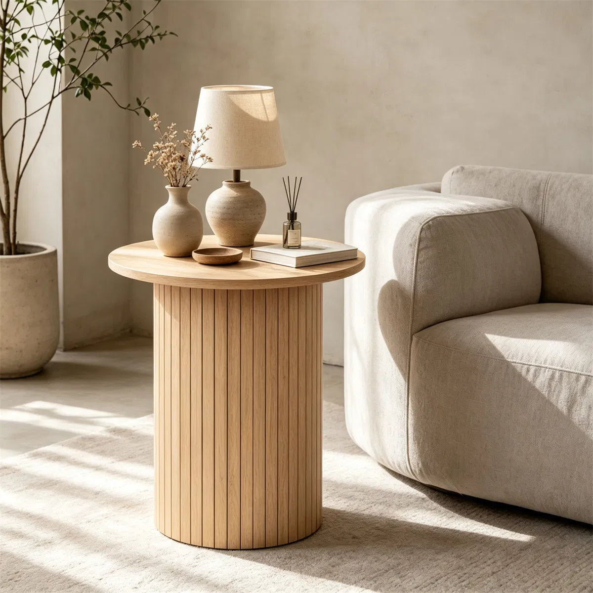 Minimalist Round Pedestal Side Table Space Saving Stable Nightstand With Rounded Edges Anti Slip Pads Versatile Accent Furniture For Small Spaces Home Decor Natural - Home Decor & Storage | VELOURY LIVING