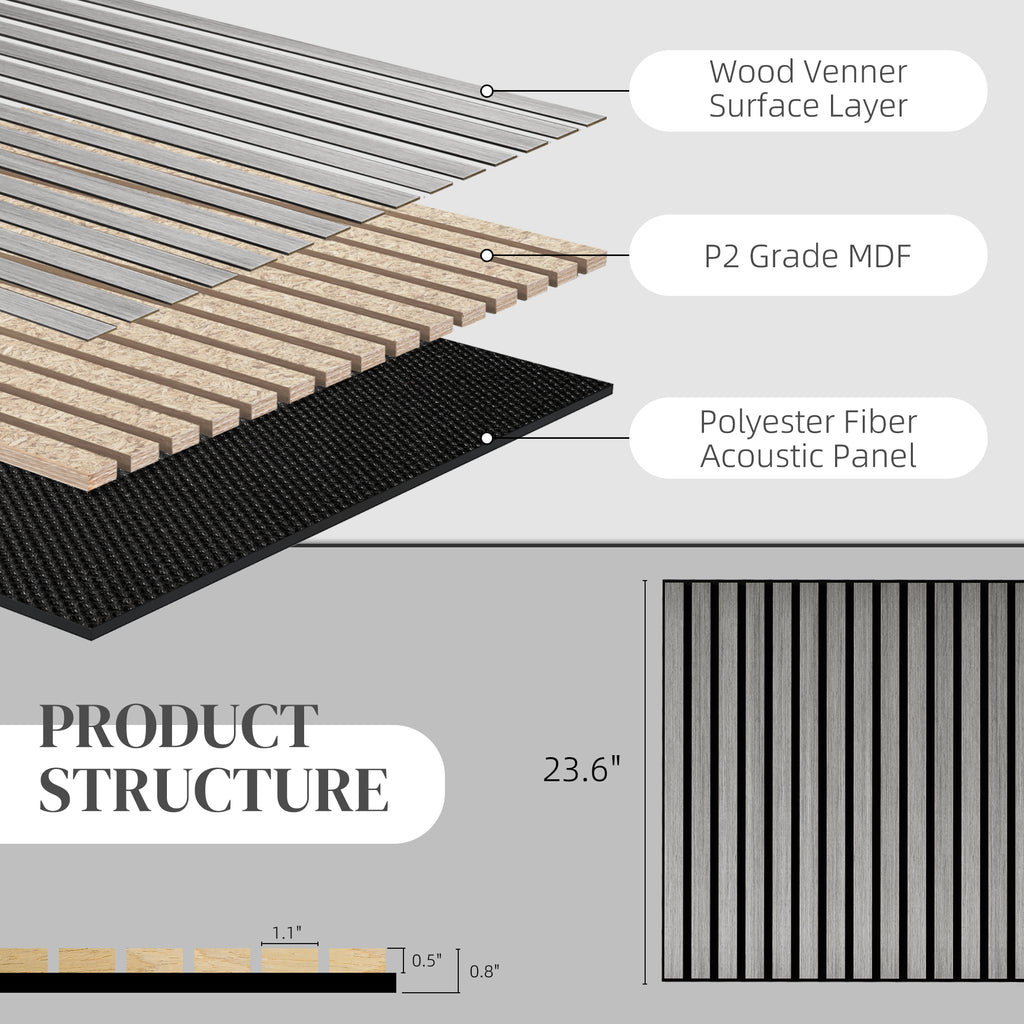 24X24 Wood Panels For Wall 4 Pack Acoustic Panels Sound Absorbing Slat Wall For Interior Wall Decor Home Gray - Home Decor & Storage | VELOURY LIVING