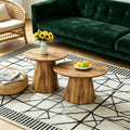 Coffee Table Set In Natural Wood Look Mdf 2 Round Stool Side Tables High 50X48 Cm Low 60X35 Cm Natural Grain Stable Base Suitable For Living Room Lounge Area - Home Decor & Storage | VELOURY LIVING