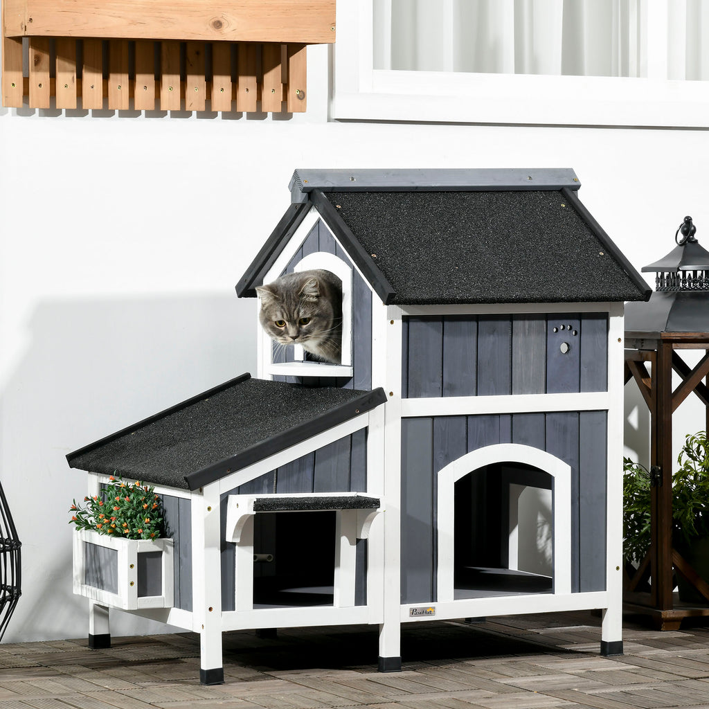 Outdoor Cat House With Weather Resistant Roof Garden Bed Outdoor Cat Shelter Enclosure With Multiple Entrances Modern Cat Furniture Hideout Cat Gifts Gray - Home Decor & Storage | VELOURY LIVING