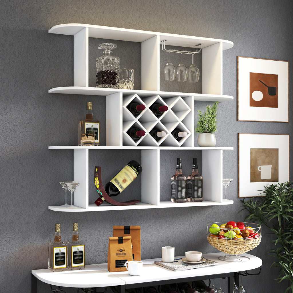 Large Wall Mounted 3 Tier Rustic Bottle Wine Rack Multifunctional Wooden Wall Mounted Wine Rack Storage Rack With Wine Glass Holder Mounted Wall Storage Winerack Rack For Home Bar Dining Room Decor - Home Decor & Storage | VELOURY LIVING