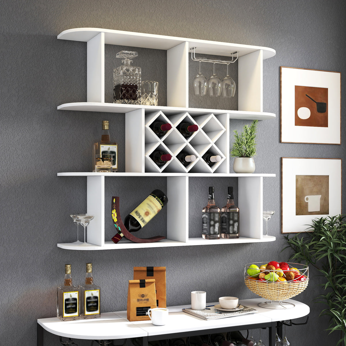 Large Wall Mounted 3 Tier Rustic Bottle Wine Rack Multifunctional Wooden Wall Mounted Wine Rack Storage Rack With Wine Glass Holder Mounted Wall Storage Winerack Rack For Home Bar Dining Room Decor - Home Decor & Storage | VELOURY LIVING