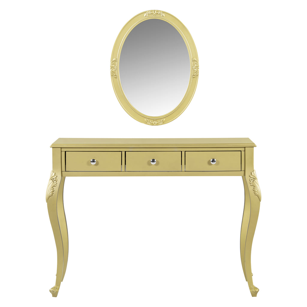 Luxury Makeup Vanity Desk With Oval Mirror 3 Drawer Dressing Table For Jewelry Storage Elegant Console Table For Entryway Living Room Bedroom Stylish Home Decor Gold - Home Decor & Storage | VELOURY LIVING