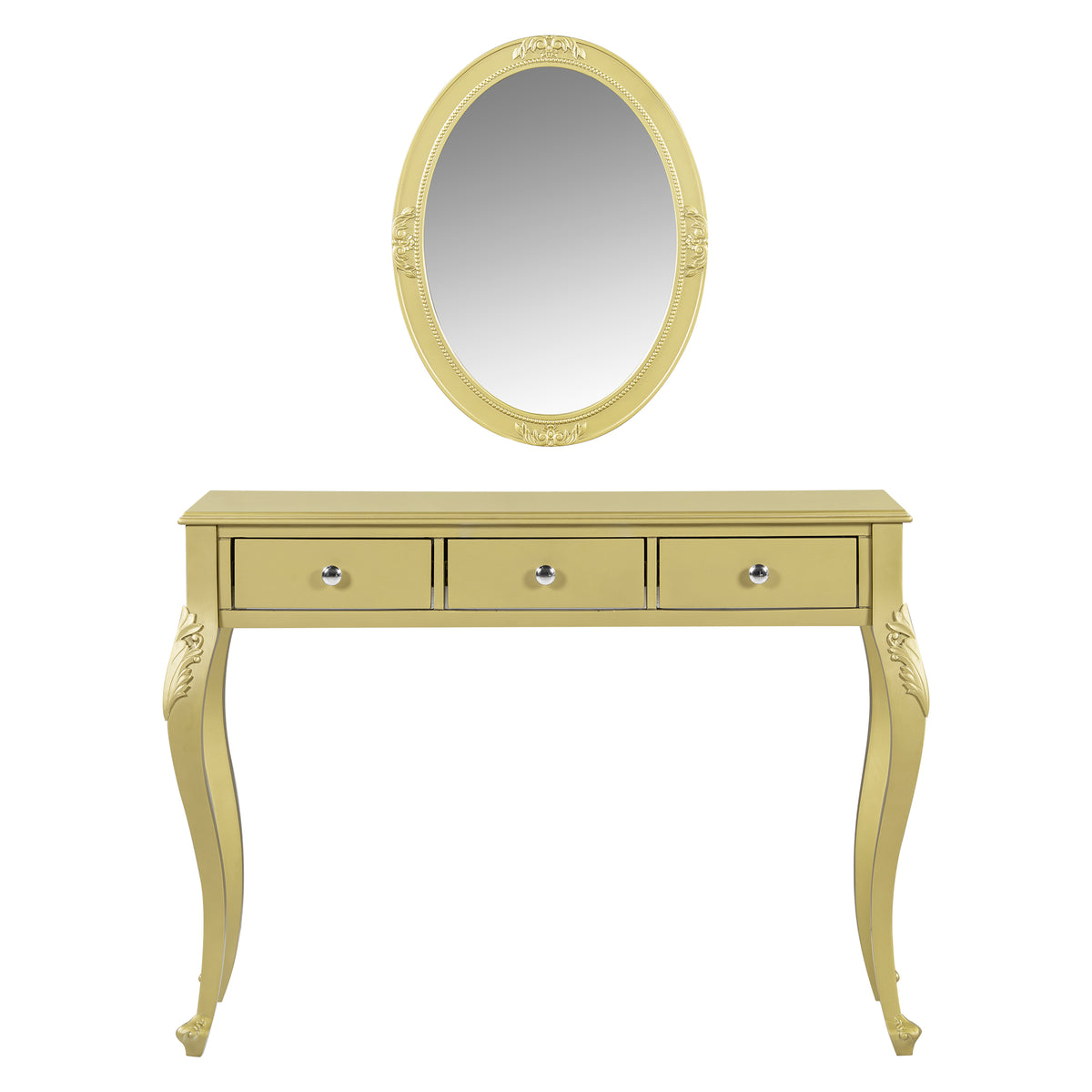 Luxury Makeup Vanity Desk With Oval Mirror 3 Drawer Dressing Table For Jewelry Storage Elegant Console Table For Entryway Living Room Bedroom Stylish Home Decor Gold - Home Decor & Storage | VELOURY LIVING