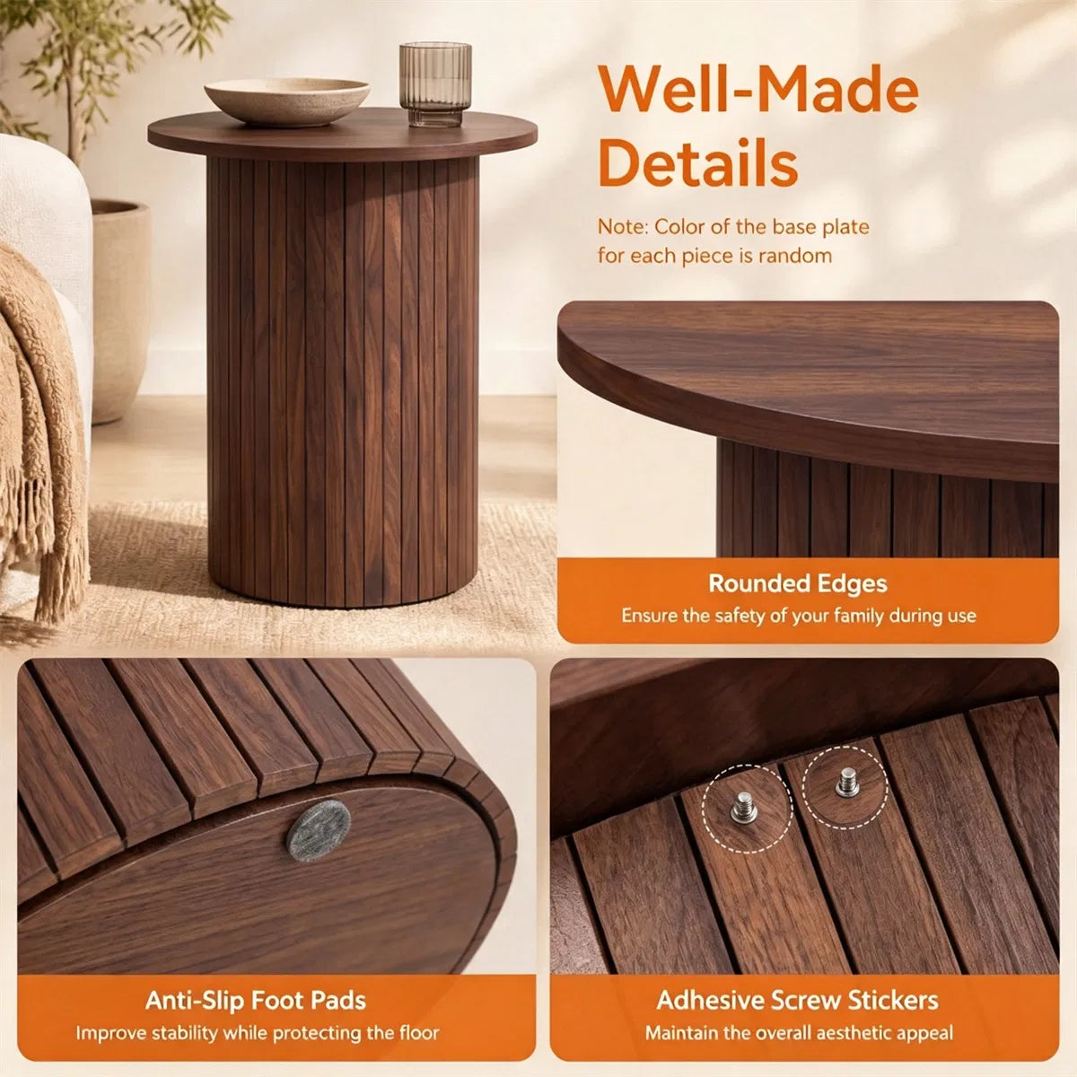 Minimalist Round Pedestal Side Table Space Saving Stable Nightstand With Rounded Edges Anti Slip Pads Versatile Accent Furniture For Small Spaces Home Decor Walnut - Home Decor & Storage | VELOURY LIVING