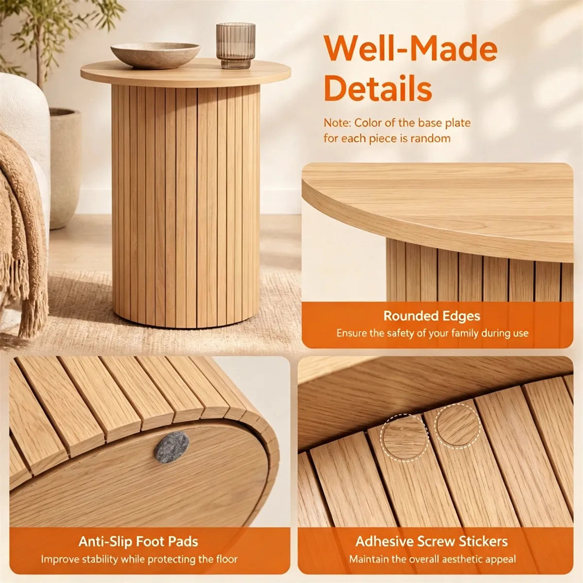 Minimalist Round Pedestal Side Table Space Saving Stable Nightstand With Rounded Edges Anti Slip Pads Versatile Accent Furniture For Small Spaces Home Decor Natural - Home Decor & Storage | VELOURY LIVING