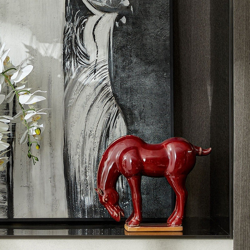 Song Dynasty Aesthetic Ceramic Horse Figurine In Animal Form - Home Decor & Storage | VELOURY LIVING
