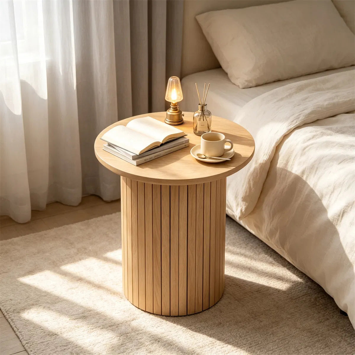Minimalist Round Pedestal Side Table Space Saving Stable Nightstand With Rounded Edges Anti Slip Pads Versatile Accent Furniture For Small Spaces Home Decor Natural - Home Decor & Storage | VELOURY LIVING