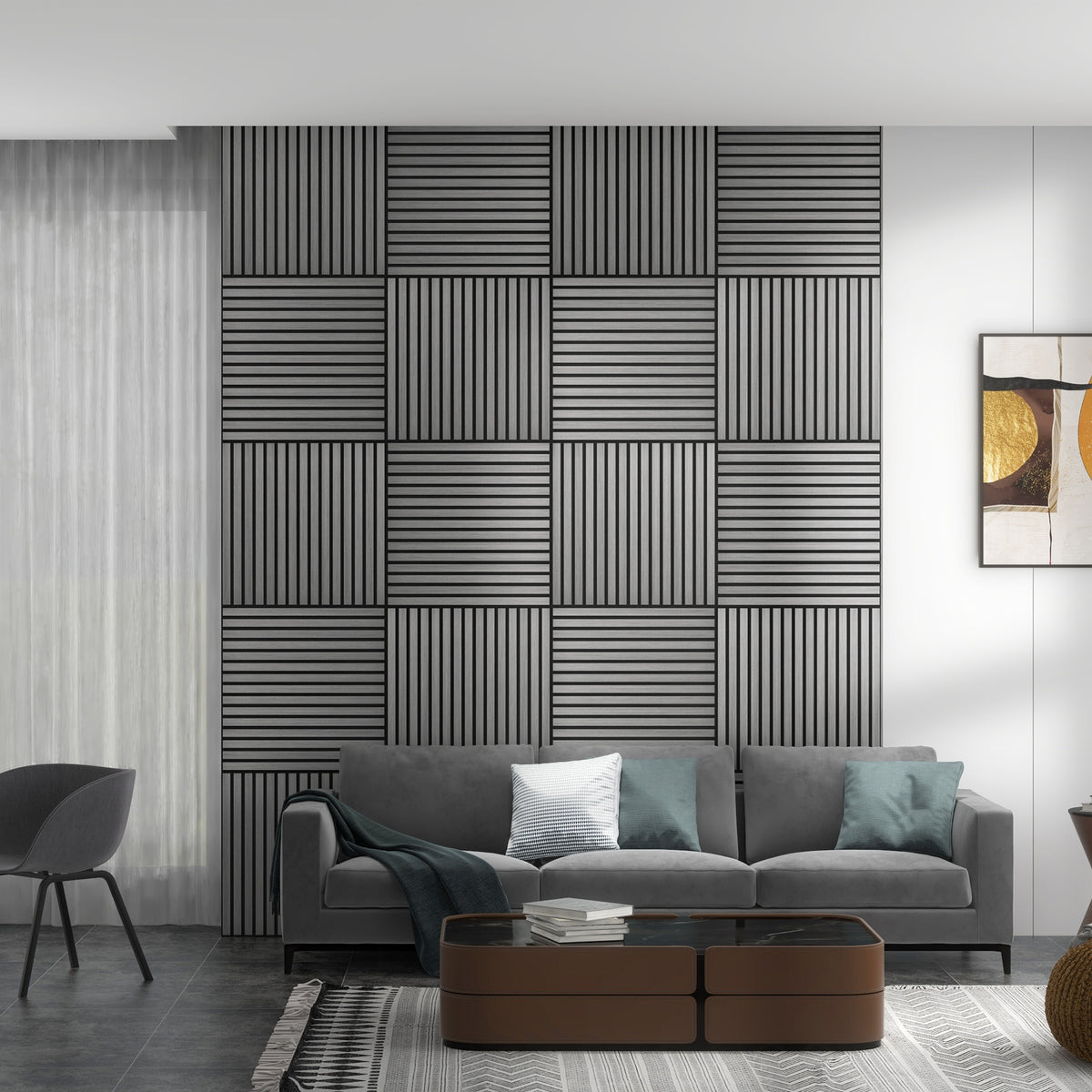 24X24 Wood Panels For Wall 4 Pack Acoustic Panels Sound Absorbing Slat Wall For Interior Wall Decor Home Gray - Home Decor & Storage | VELOURY LIVING