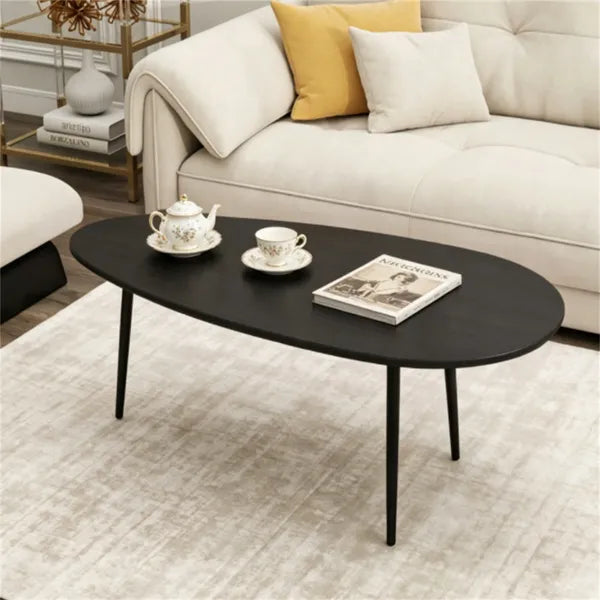 Black Stylish Irregular Shape Coffee Table Heavy Duty Metal Base Oval Sofa Side Table Multifunctional Decor Center Table For Home Living Room - Home Decor & Storage | VELOURY LIVING
