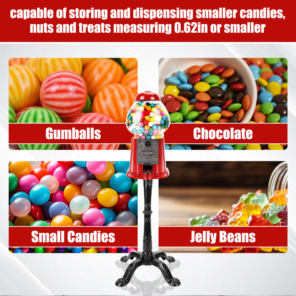 15 Inch Commercial Red Big Gumball Machine With Stand Key Operated Uncharged Candy Dispenser Machine Bubble Gum Machine Coin Operated Metal Candy Machine Halloween Christmas Fun Party Gift Xh - Home Decor & Storage | VELOURY LIVING