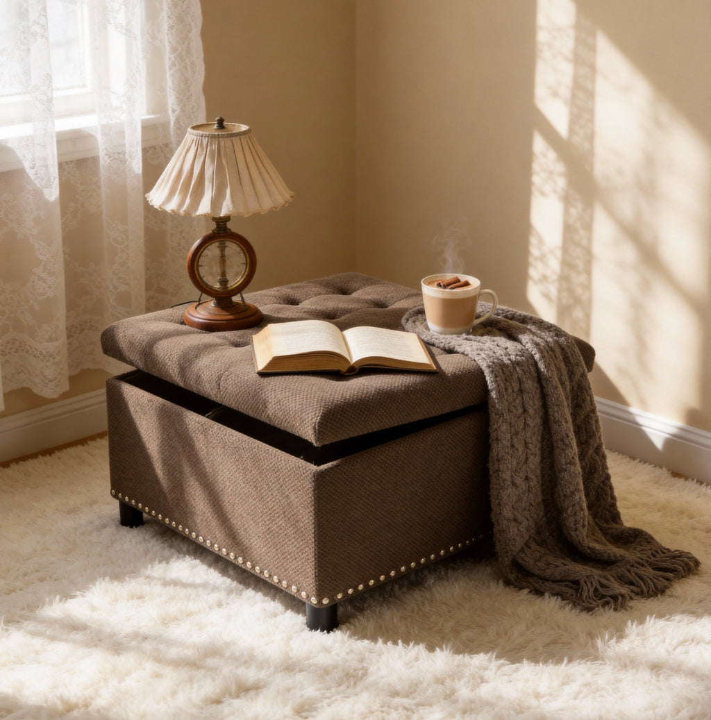 Square Storage Ottoman Small Space Furniture Home Decor Coffee - Home Decor & Storage | VELOURY LIVING