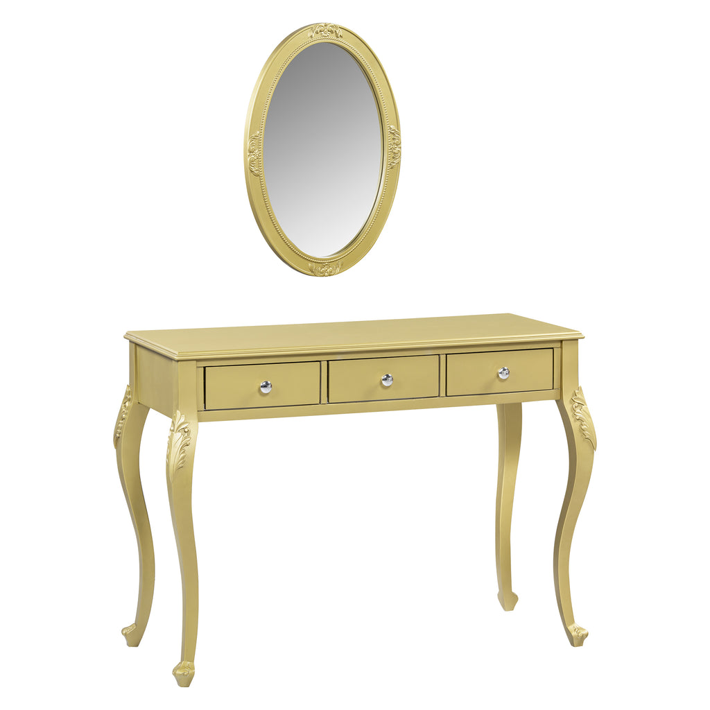 Luxury Makeup Vanity Desk With Oval Mirror 3 Drawer Dressing Table For Jewelry Storage Elegant Console Table For Entryway Living Room Bedroom Stylish Home Decor Gold - Home Decor & Storage | VELOURY LIVING
