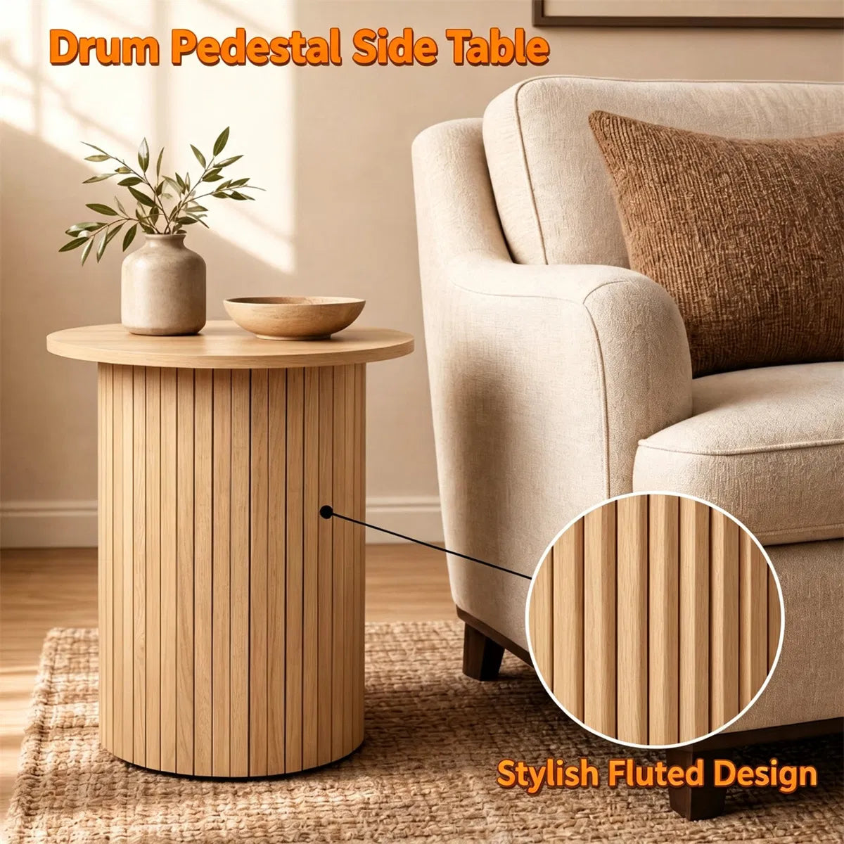 Minimalist Round Pedestal Side Table Space Saving Stable Nightstand With Rounded Edges Anti Slip Pads Versatile Accent Furniture For Small Spaces Home Decor Natural - Home Decor & Storage | VELOURY LIVING
