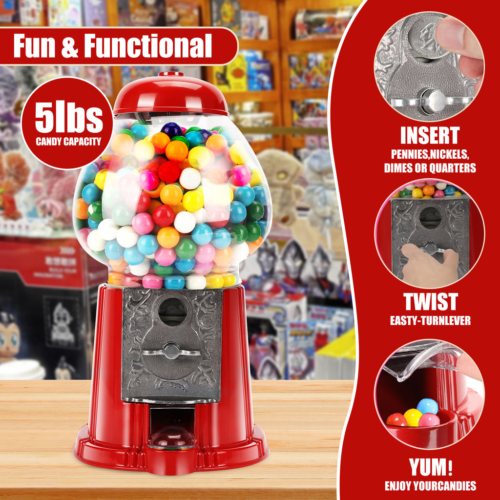 15 Inch Commercial Red Big Gumball Machine With Stand Key Operated Uncharged Candy Dispenser Machine Bubble Gum Machine Coin Operated Metal Candy Machine Halloween Christmas Fun Party Gift Xh - Home Decor & Storage | VELOURY LIVING