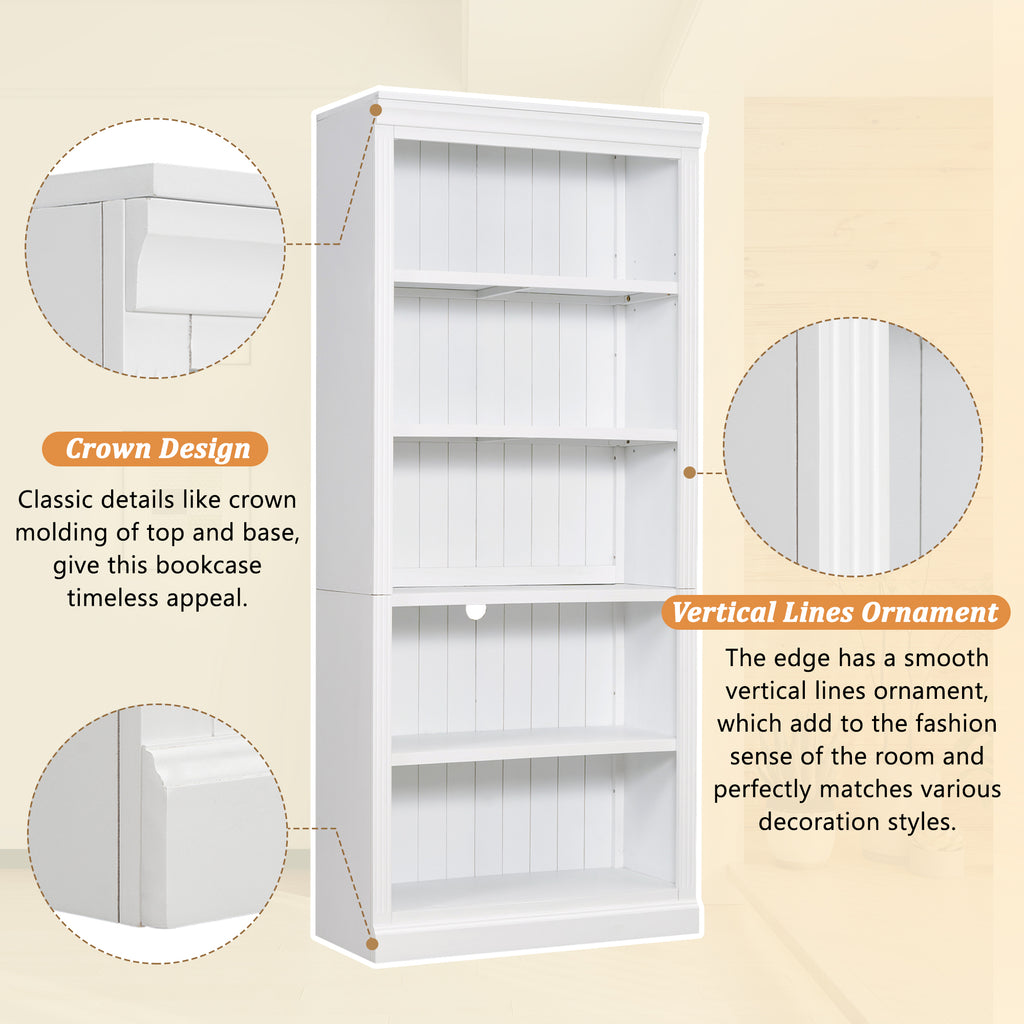 83 4 Tall Wood Bookcase With Light Strip 5 Tier Decor Bookshelves With Adjustable Shelves Storage Organizer For Cds Books Free Standing Storage Shelves For Living Room Home Office White - Home Decor & Storage | VELOURY LIVING