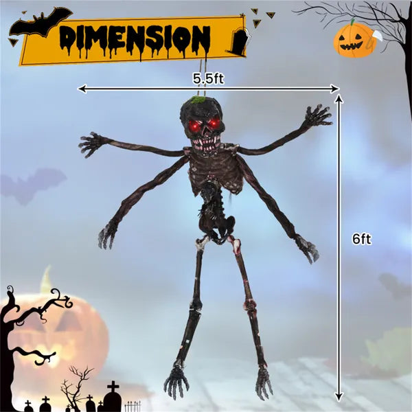 6Ft Sound Activated Halloween Skeleton Flashing Red Eyes Spooky Sounds 4 Poseable Arms Extra Skull Hanging Rope - Home Decor & Storage | VELOURY LIVING
