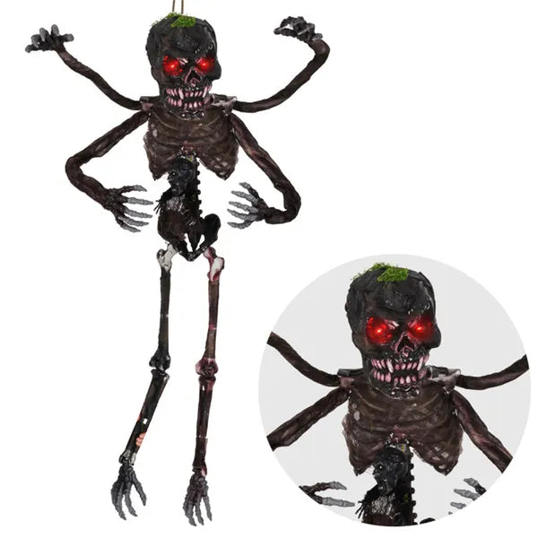 6Ft Sound Activated Halloween Skeleton Flashing Red Eyes Spooky Sounds 4 Poseable Arms Extra Skull Hanging Rope - Home Decor & Storage | VELOURY LIVING