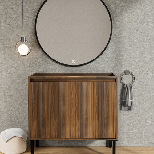 36 Inch Bathroom Vanity With Sink Floor Standing Structure For Stability Soft Closing Drawers For Noiseless Operation Sleek Oak Finish For Modern Aesthetic White Sink - Home Decor & Storage | VELOURY LIVING