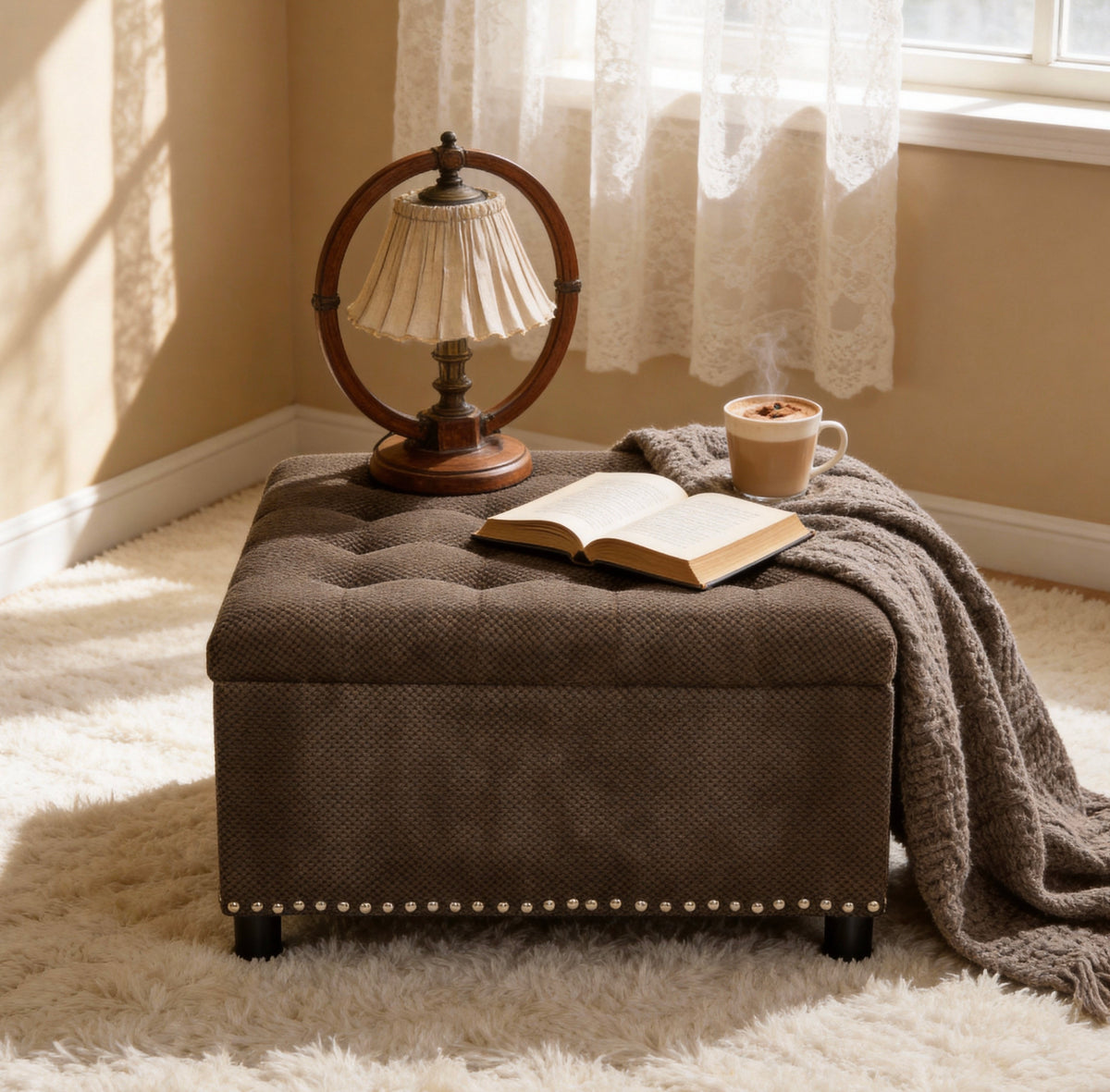 Square Storage Ottoman Small Space Furniture Home Decor Coffee - Home Decor & Storage | VELOURY LIVING
