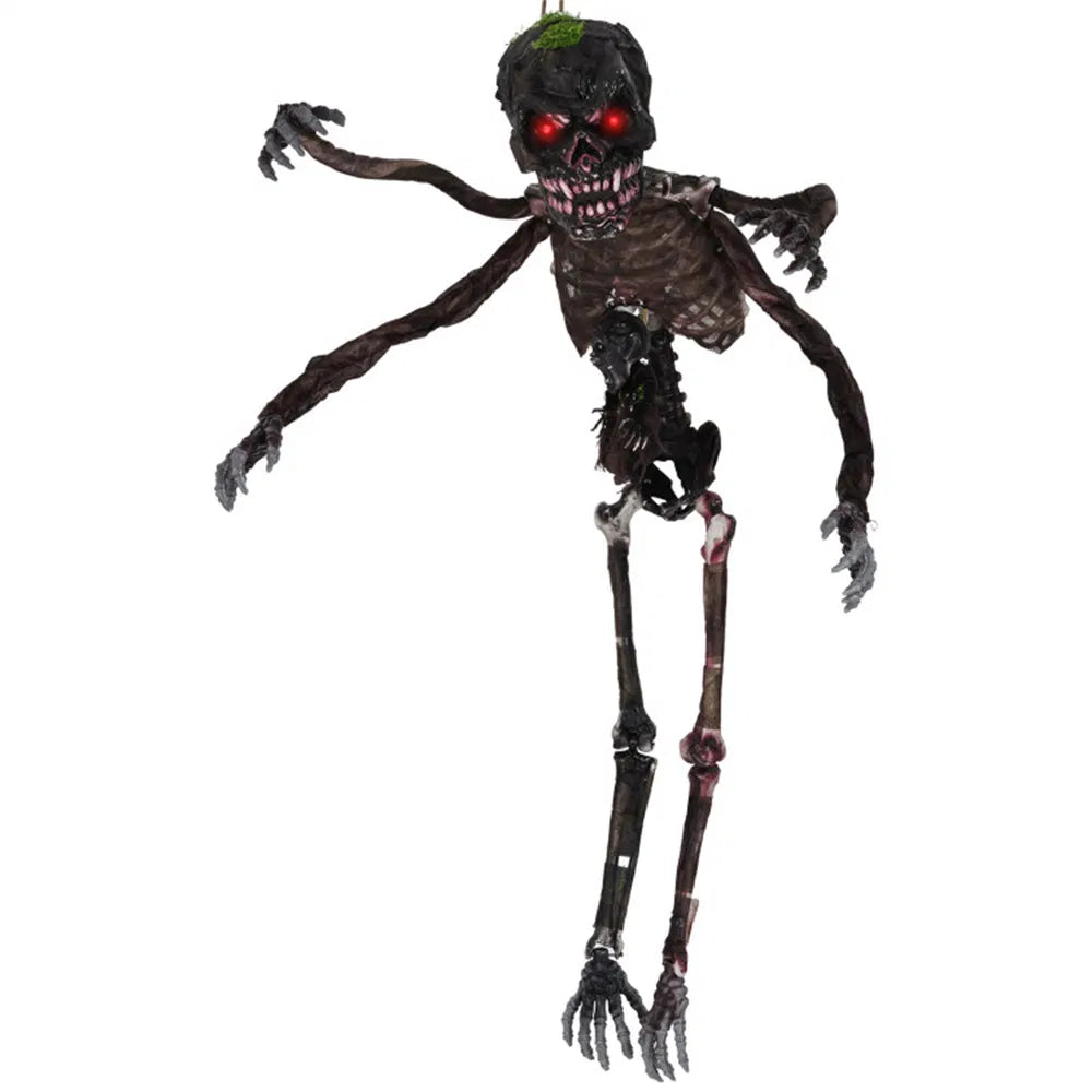 6Ft Sound Activated Halloween Skeleton Flashing Red Eyes Spooky Sounds 4 Poseable Arms Extra Skull Hanging Rope - Home Decor & Storage | VELOURY LIVING