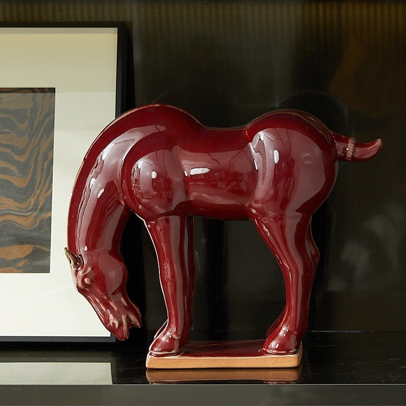 Song Dynasty Aesthetic Ceramic Horse Figurine In Animal Form - Home Decor & Storage | VELOURY LIVING