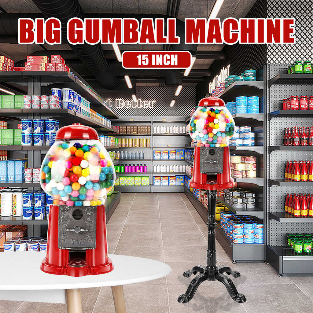 15 Inch Commercial Red Big Gumball Machine With Stand Key Operated Uncharged Candy Dispenser Machine Bubble Gum Machine Coin Operated Metal Candy Machine Halloween Christmas Fun Party Gift Xh - Home Decor & Storage | VELOURY LIVING