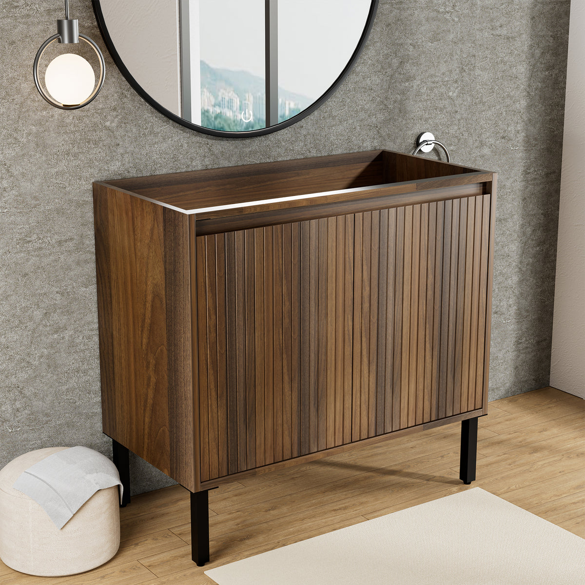 36 Inch Bathroom Vanity With Sink Floor Standing Structure For Stability Soft Closing Drawers For Noiseless Operation Sleek Oak Finish For Modern Aesthetic White Sink - Home Decor & Storage | VELOURY LIVING