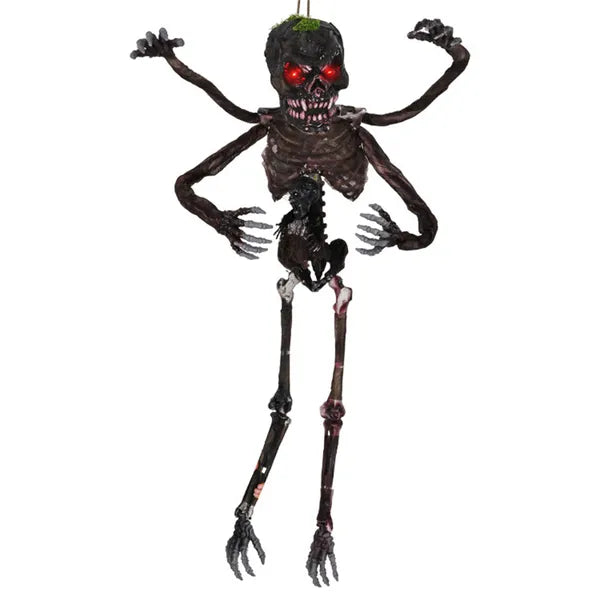 6Ft Sound Activated Halloween Skeleton Flashing Red Eyes Spooky Sounds 4 Poseable Arms Extra Skull Hanging Rope - Home Decor & Storage | VELOURY LIVING